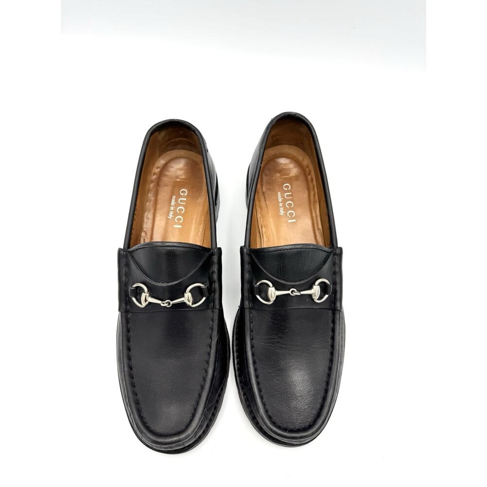 Vintage Gucci 90s Y2K Horsebit Loafers Shoes Black Leather Lug Sole Women’s 9B